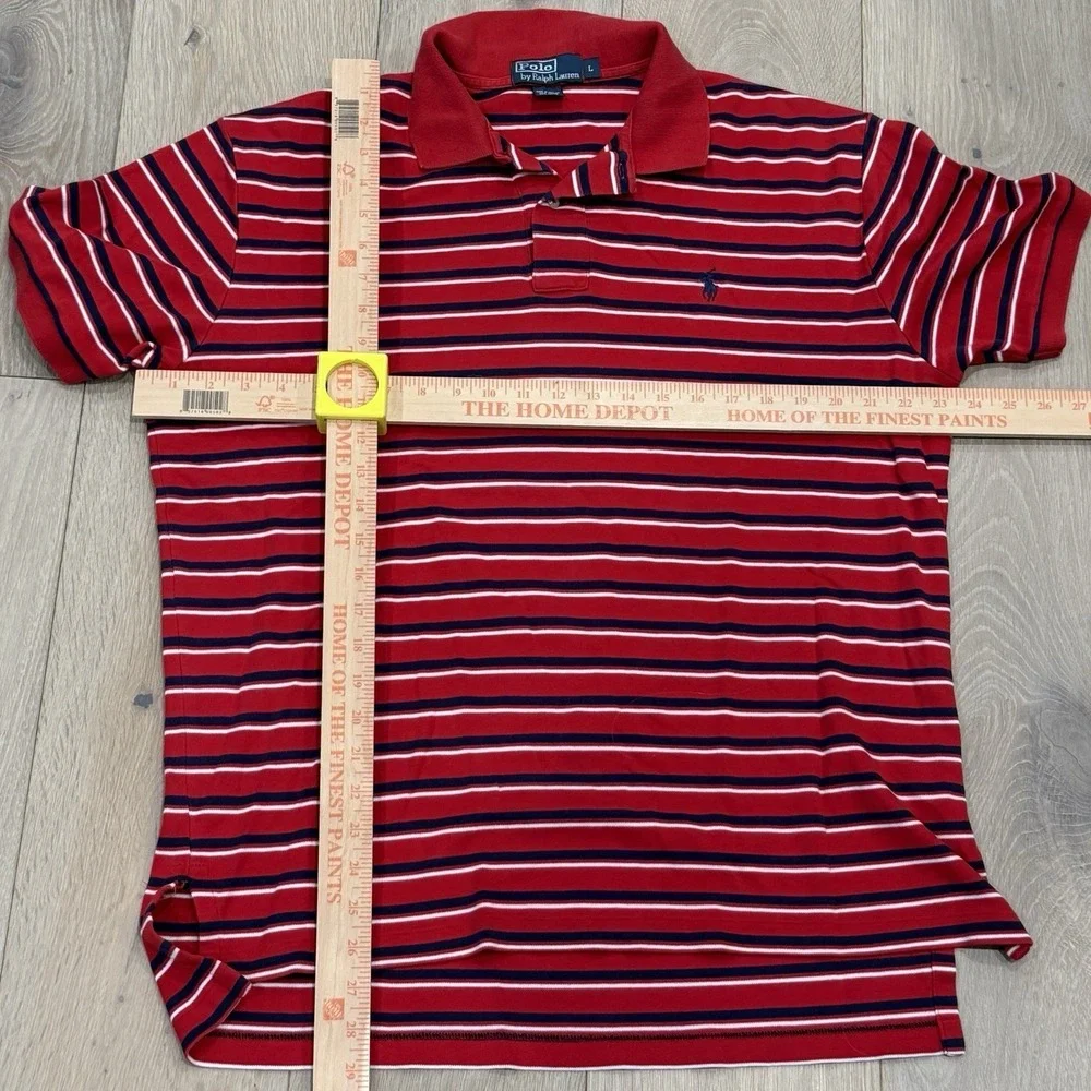 Polo Ralph Lauren Red Striped Polo Shirt USA Made Classic Fit Men's Large Preppy